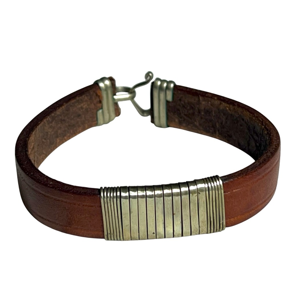 Mens Unique Leather and Steel Bracelet Holiday Gift